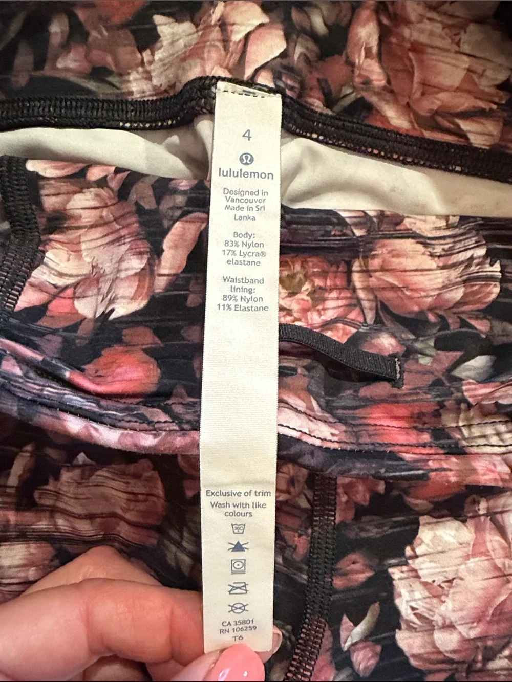 Lululemon Wunder Under Leggings and Break Free Bra Set in Multi Peony